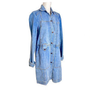 Free People womans jean coat size small Long Jean Coat